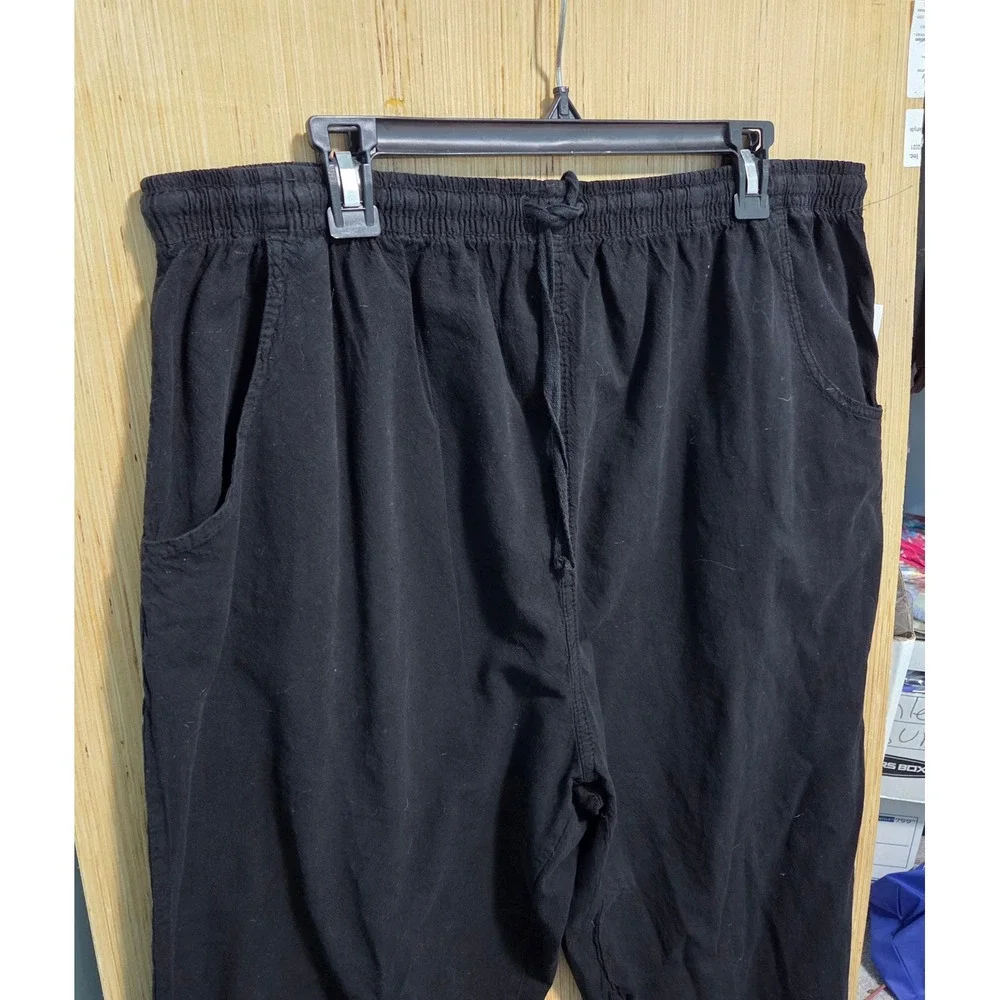 Ragtop USA Womens Black Cropped Pants Elastic Waist Drawstring Cotton 3X NEW